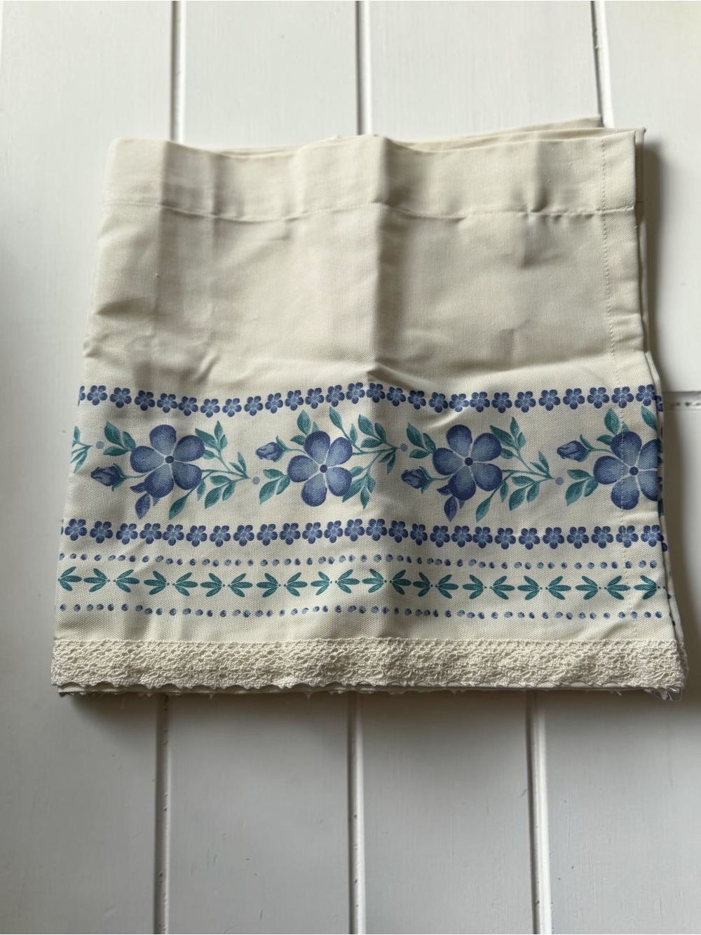 Pioneer Woman Hattie Border Farmhouse Curtain Teal Blue Floral Crochet Trim